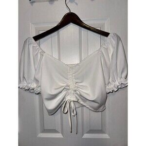 Medium White Drawstring Corset Top Ruched Back